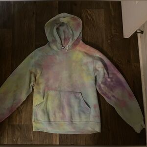 Tie-dye Hoodie, Mint and Pink/Purple, minimal wear on sleeves- Fruit of the Loom